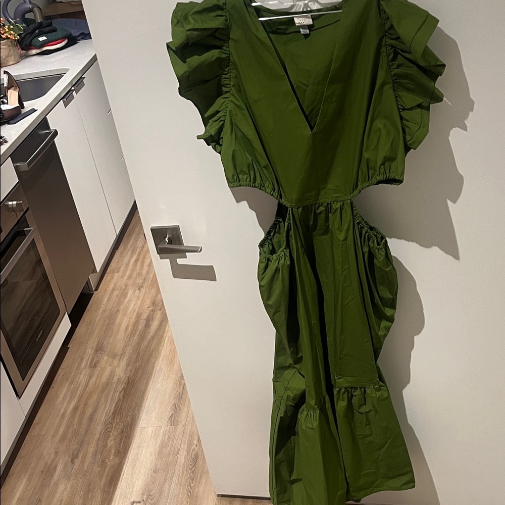 A New Day Olive Green Maxi side cut out Dress with Ruffle Sleeves - Picture 2 of 7